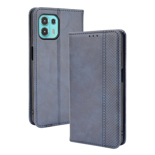 Auto-Absorbed Vintage Style Wallet Protective Cover Anti-Drop Leather Phone Case with Stand for Motorola Edge 20 Lite/Edge 20 Fusion - Blue