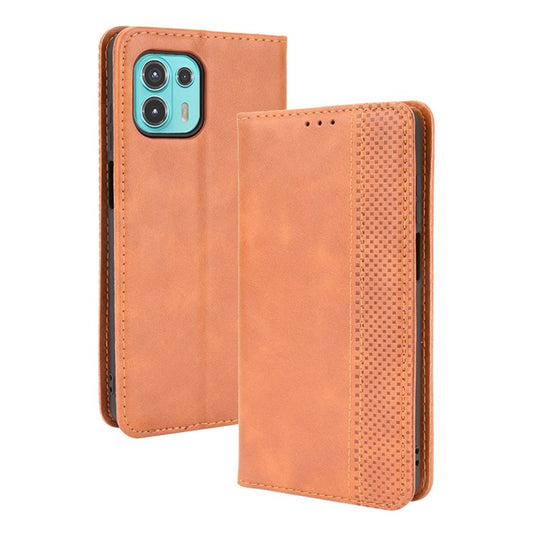Auto-Absorbed Vintage Style Wallet Protective Cover Anti-Drop Leather Phone Case with Stand for Motorola Edge 20 Lite/Edge 20 Fusion - Brown