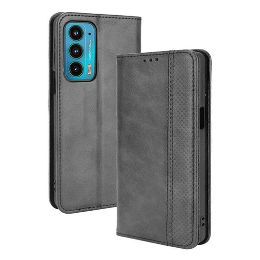Retro Leather Auto-Absorbed Protective Cover Anti-Drop Phone Wallet Case with Stand for Motorola Edge 20/Edge Lite Luxury Edition - Black