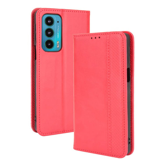 Retro Leather Auto-Absorbed Protective Cover Anti-Drop Phone Wallet Case with Stand for Motorola Edge 20/Edge Lite Luxury Edition - Red
