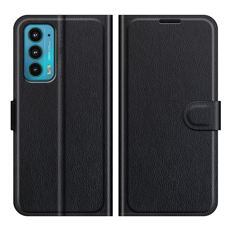 Wallet Design Folio Flip Litchi Texture Protective Soft PU Leather Phone Case with Stand for Motorola Edge 20 - Black