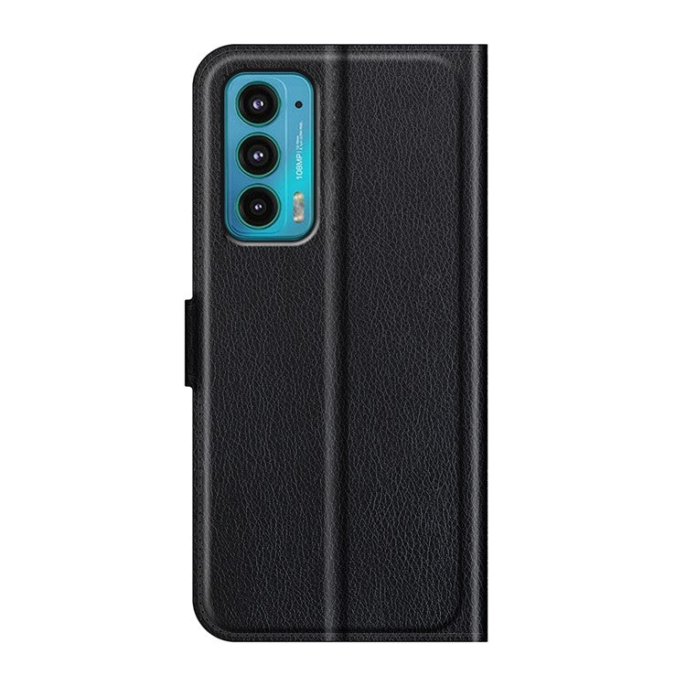 Wallet Design Folio Flip Litchi Texture Protective Soft PU Leather Phone Case with Stand for Motorola Edge 20 - Black