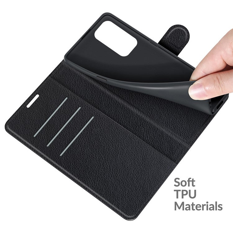 Wallet Design Folio Flip Litchi Texture Protective Soft PU Leather Phone Case with Stand for Motorola Edge 20 - Black