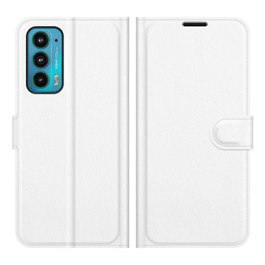 Wallet Design Folio Flip Litchi Texture Protective Soft PU Leather Phone Case with Stand for Motorola Edge 20 - White