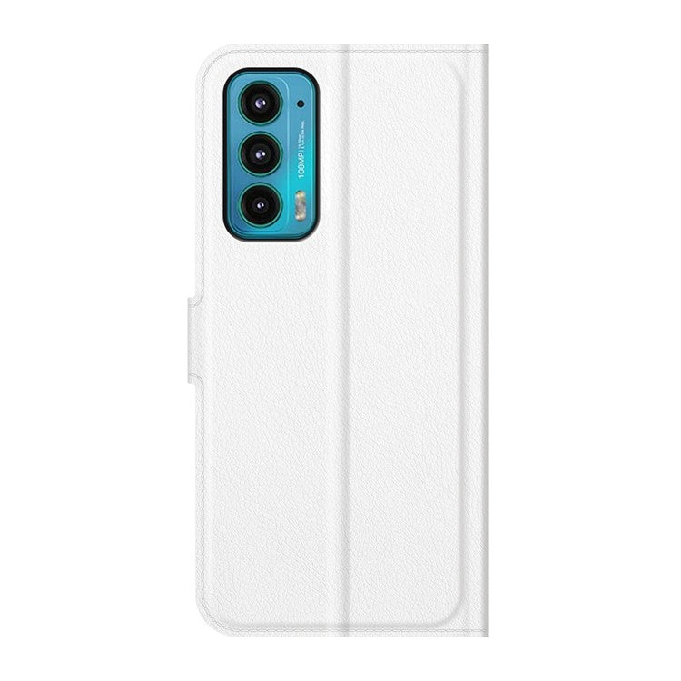 Wallet Design Folio Flip Litchi Texture Protective Soft PU Leather Phone Case with Stand for Motorola Edge 20 - White