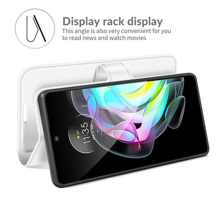 Wallet Design Folio Flip Litchi Texture Protective Soft PU Leather Phone Case with Stand for Motorola Edge 20 - White
