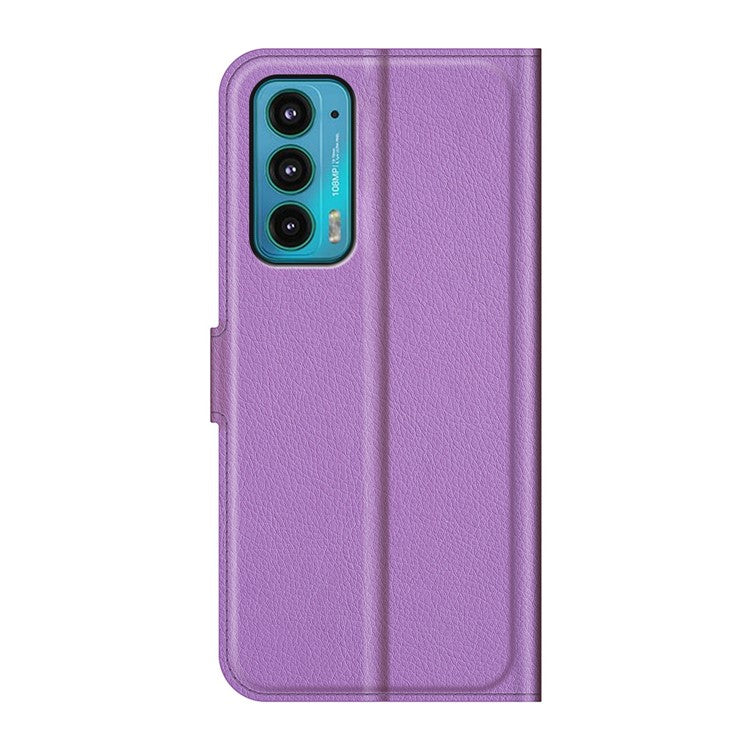 Wallet Design Folio Flip Litchi Texture Protective Soft PU Leather Phone Case with Stand for Motorola Edge 20 - Purple