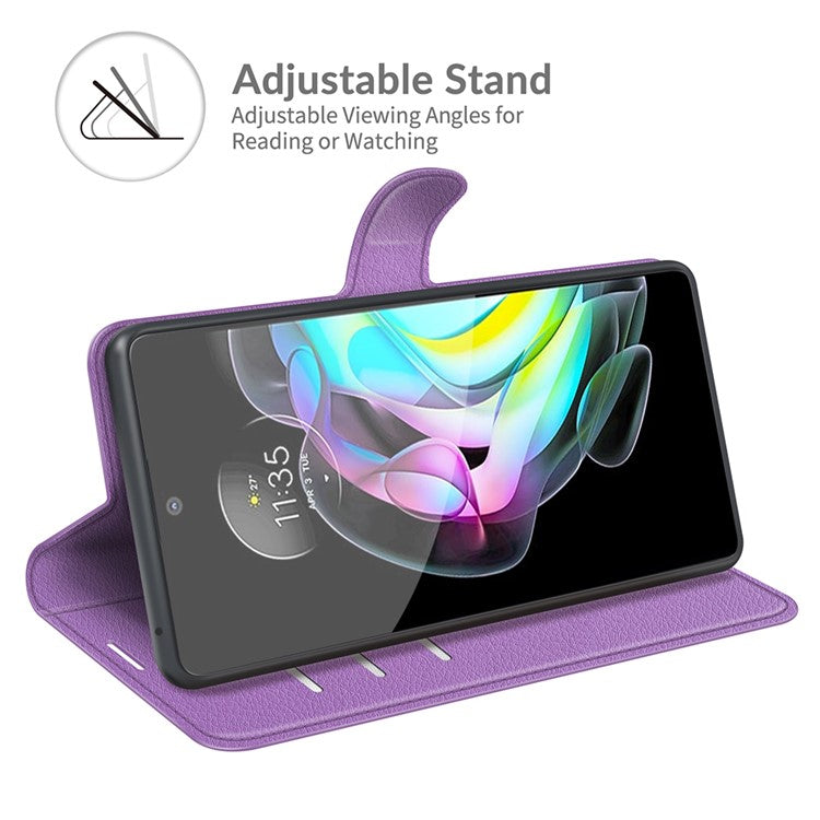 Wallet Design Folio Flip Litchi Texture Protective Soft PU Leather Phone Case with Stand for Motorola Edge 20 - Purple