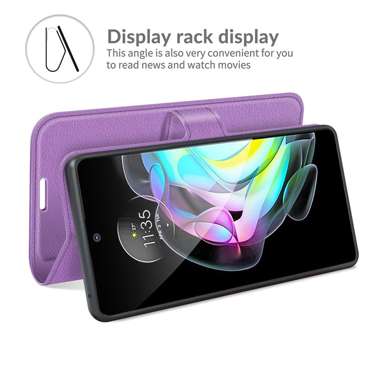 Wallet Design Folio Flip Litchi Texture Protective Soft PU Leather Phone Case with Stand for Motorola Edge 20 - Purple