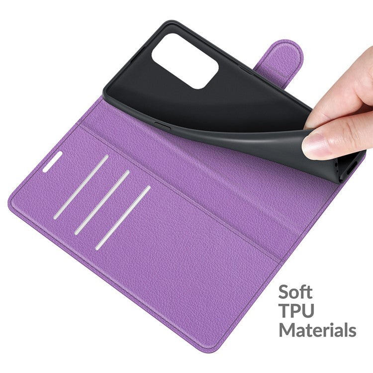 Wallet Design Folio Flip Litchi Texture Protective Soft PU Leather Phone Case with Stand for Motorola Edge 20 - Purple
