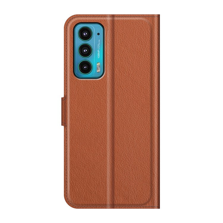 Wallet Design Folio Flip Litchi Texture Protective Soft PU Leather Phone Case with Stand for Motorola Edge 20 - Brown