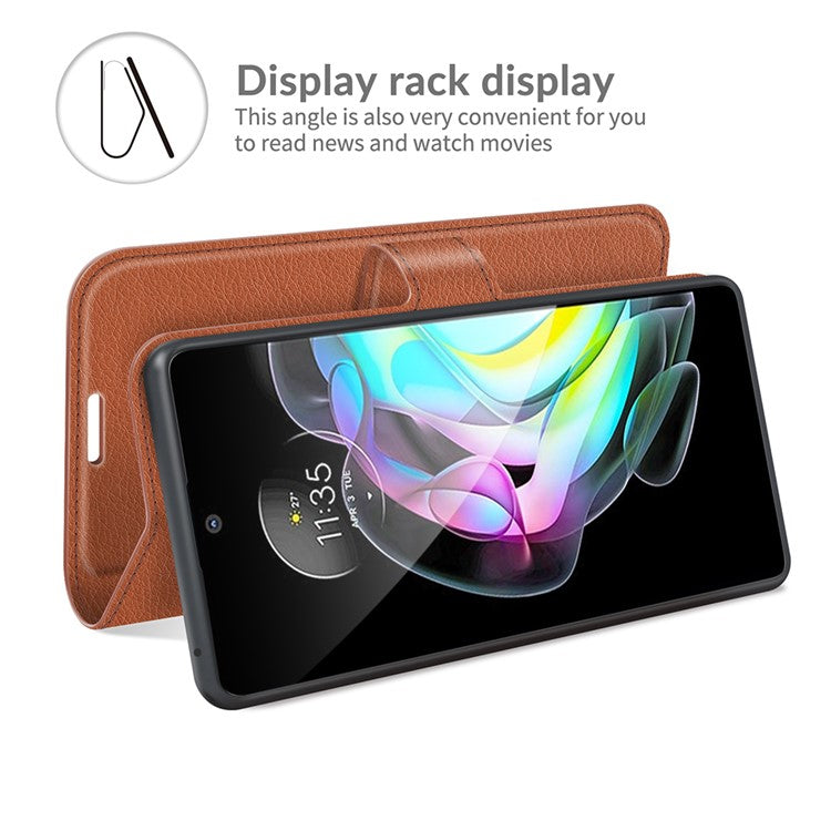 Wallet Design Folio Flip Litchi Texture Protective Soft PU Leather Phone Case with Stand for Motorola Edge 20 - Brown