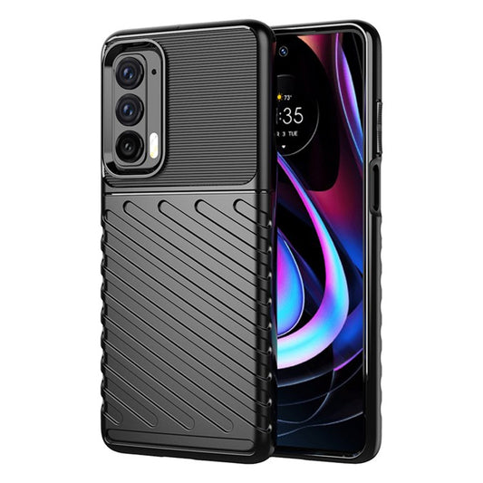 Thunder Series Twill Texture Anti-Slip Enhance Gripping Soft TPU Back Protective Cover for Motorola Edge (2021) - Black
