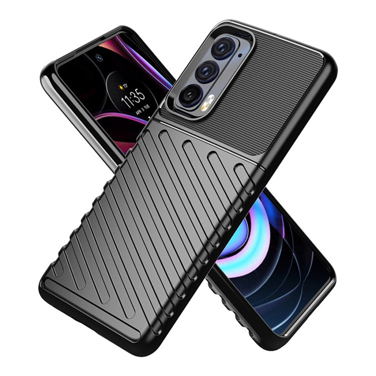 Thunder Series Twill Texture Anti-Slip Enhance Gripping Soft TPU Back Protective Cover for Motorola Edge (2021) - Black