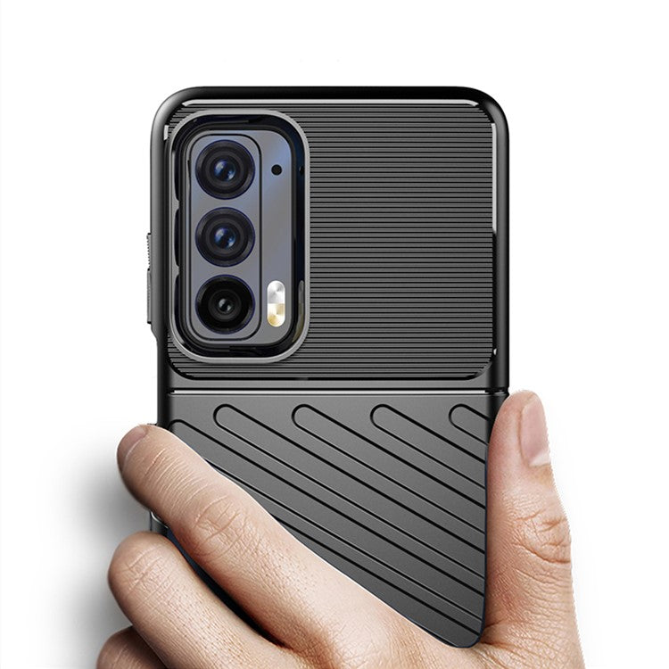 Thunder Series Twill Texture Anti-Slip Enhance Gripping Soft TPU Back Protective Cover for Motorola Edge (2021) - Black