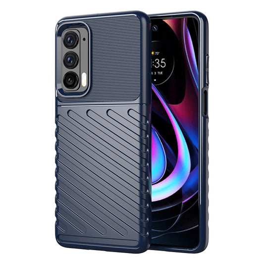 Thunder Series Twill Texture Anti-Slip Enhance Gripping Soft TPU Back Protective Cover for Motorola Edge (2021) - Blue