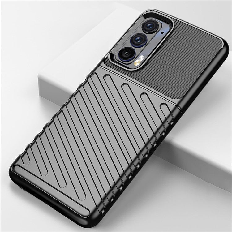 Thunder Series Twill Texture Anti-Slip Enhance Gripping Soft TPU Back Protective Cover for Motorola Edge (2021) - Blue