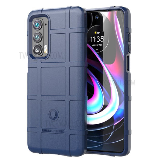 Anti-Scratch Shockproof Rugged Square Grid Texture Soft TPU Thickened Protective Case for Motorola Edge (2021) - Blue