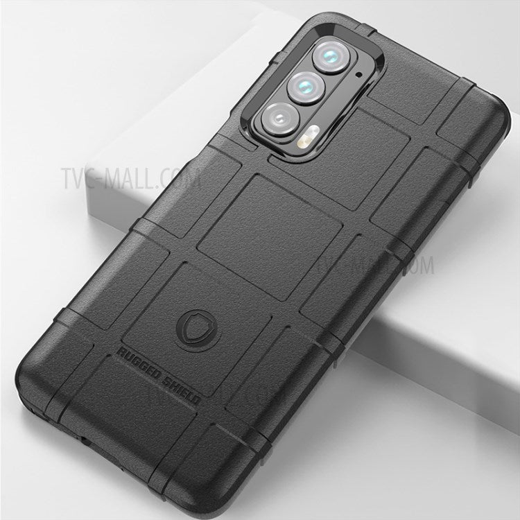 Anti-Scratch Shockproof Rugged Square Grid Texture Soft TPU Thickened Protective Case for Motorola Edge (2021) - Blue