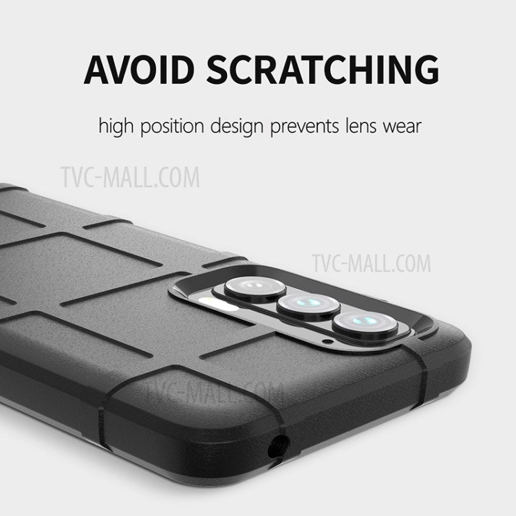Anti-Scratch Shockproof Rugged Square Grid Texture Soft TPU Thickened Protective Case for Motorola Edge (2021) - Blue