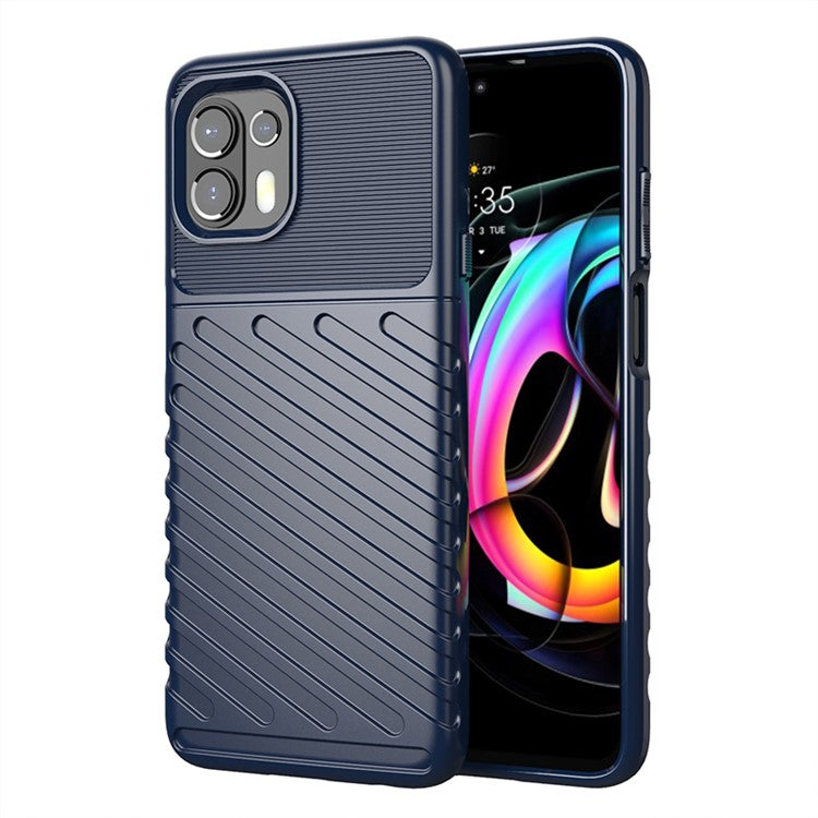 Thunder Series Twill Texture Soft TPU Slim Fashion Non-Slip Protective Phone Case for Motorola Edge 20 Lite / Edge 20 Fusion - Blue