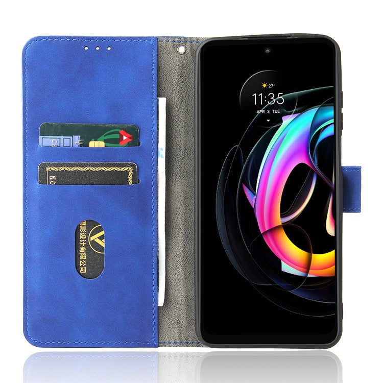 Skin-Touch Feeling Magnetic Wallet Stand Leather Phone Case for Motorola Edge 20 Lite - Blue