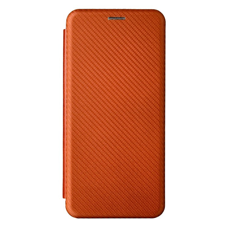 Auto-absorbed Carbon Fiber Texture Leather Stand Phone Shell Cover for Motorola Edge 20 Lite - Orange