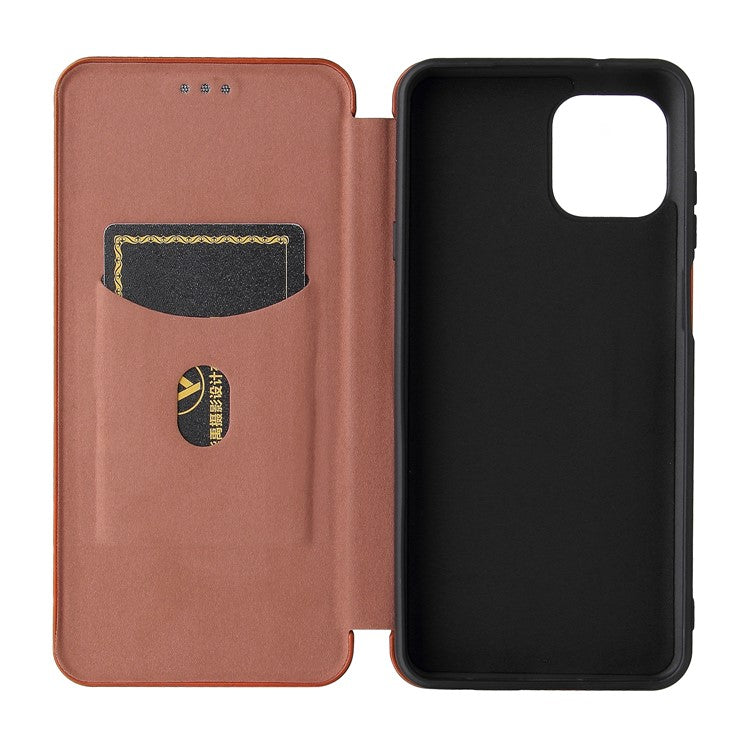 Auto-absorbed Carbon Fiber Texture Leather Stand Phone Shell Cover for Motorola Edge 20 Lite - Orange