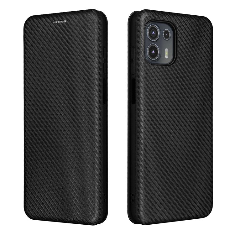 Auto-absorbed Carbon Fiber Texture Leather Stand Phone Shell Cover for Motorola Edge 20 Lite - Black