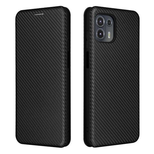 Auto-absorbed Carbon Fiber Texture Leather Stand Phone Shell Cover for Motorola Edge 20 Lite - Black