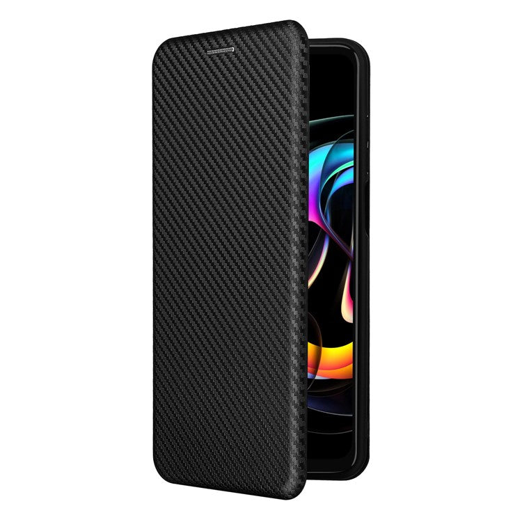 Auto-absorbed Carbon Fiber Texture Leather Stand Phone Shell Cover for Motorola Edge 20 Lite - Black
