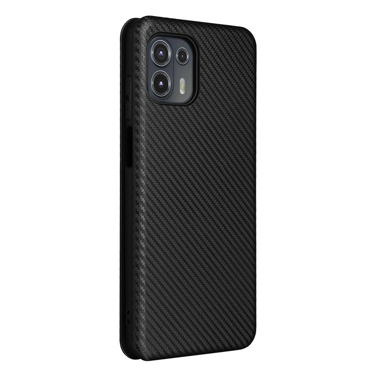 Auto-absorbed Carbon Fiber Texture Leather Stand Phone Shell Cover for Motorola Edge 20 Lite - Black