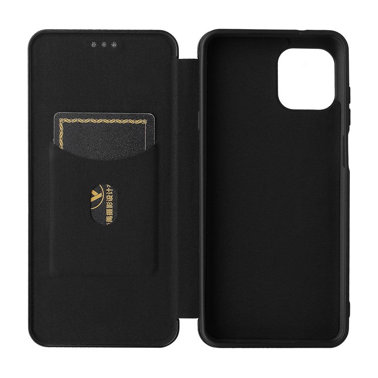Auto-absorbed Carbon Fiber Texture Leather Stand Phone Shell Cover for Motorola Edge 20 Lite - Black