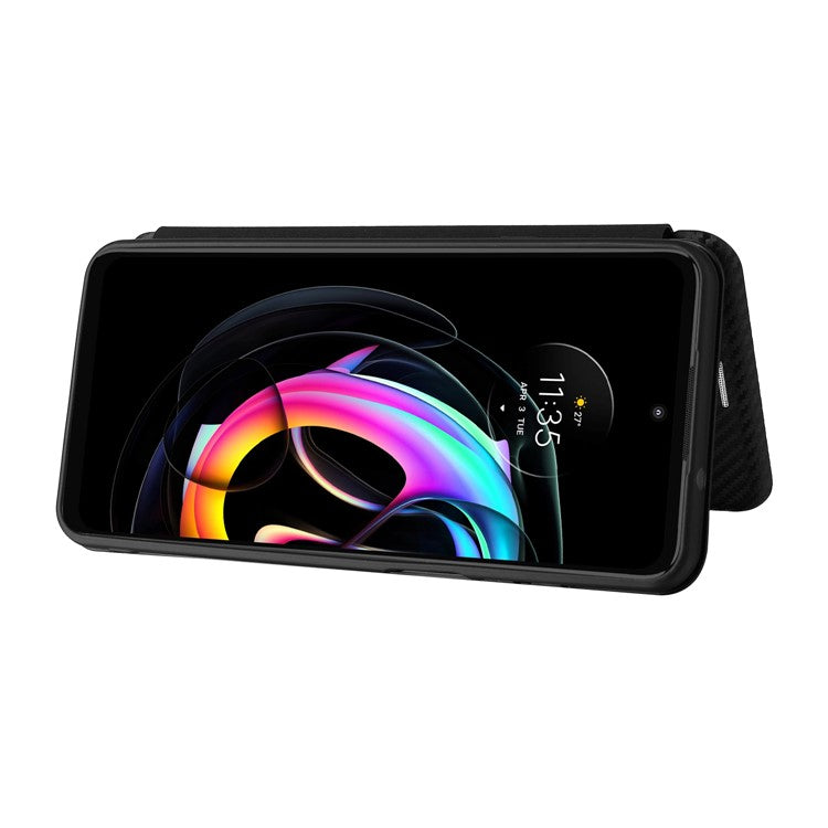 Auto-absorbed Carbon Fiber Texture Leather Stand Phone Shell Cover for Motorola Edge 20 Lite - Black