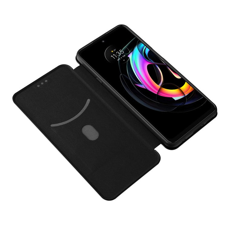 Auto-absorbed Carbon Fiber Texture Leather Stand Phone Shell Cover for Motorola Edge 20 Lite - Black
