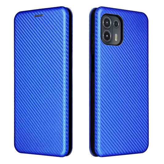 Auto-absorbed Carbon Fiber Texture Leather Stand Phone Shell Cover for Motorola Edge 20 Lite - Blue