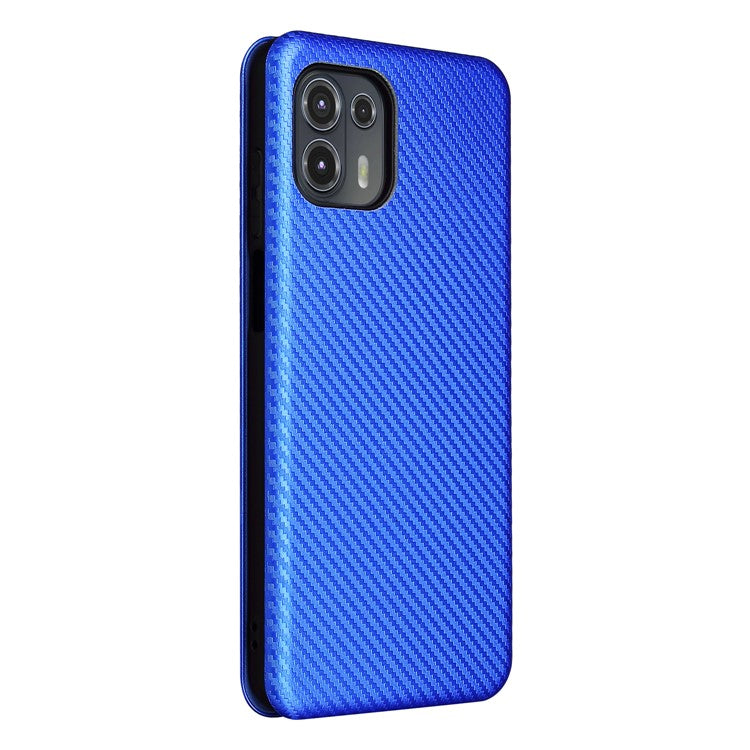 Auto-absorbed Carbon Fiber Texture Leather Stand Phone Shell Cover for Motorola Edge 20 Lite - Blue