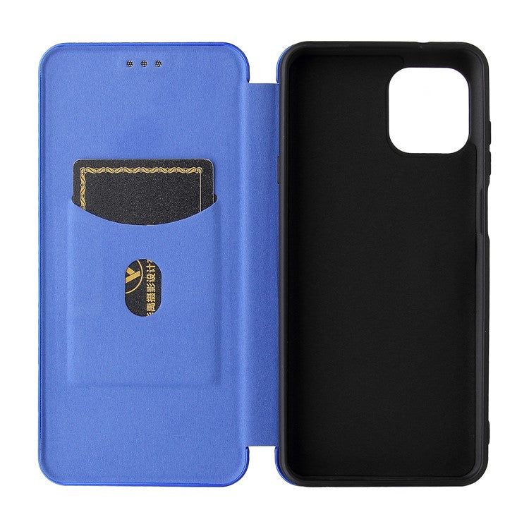 Auto-absorbed Carbon Fiber Texture Leather Stand Phone Shell Cover for Motorola Edge 20 Lite - Blue