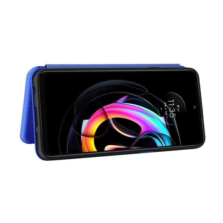 Auto-absorbed Carbon Fiber Texture Leather Stand Phone Shell Cover for Motorola Edge 20 Lite - Blue