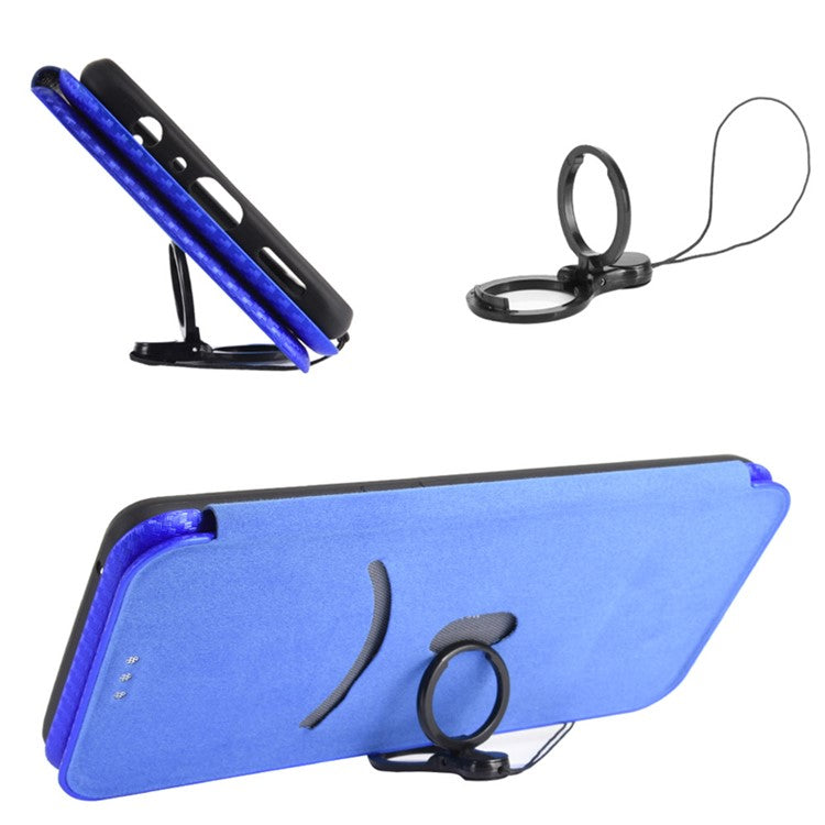 Auto-absorbed Carbon Fiber Texture Leather Stand Phone Shell Cover for Motorola Edge 20 Lite - Blue