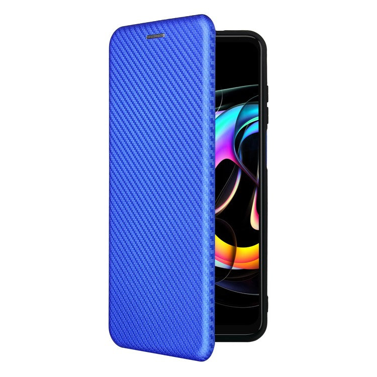 Auto-absorbed Carbon Fiber Texture Leather Stand Phone Shell Cover for Motorola Edge 20 Lite - Blue