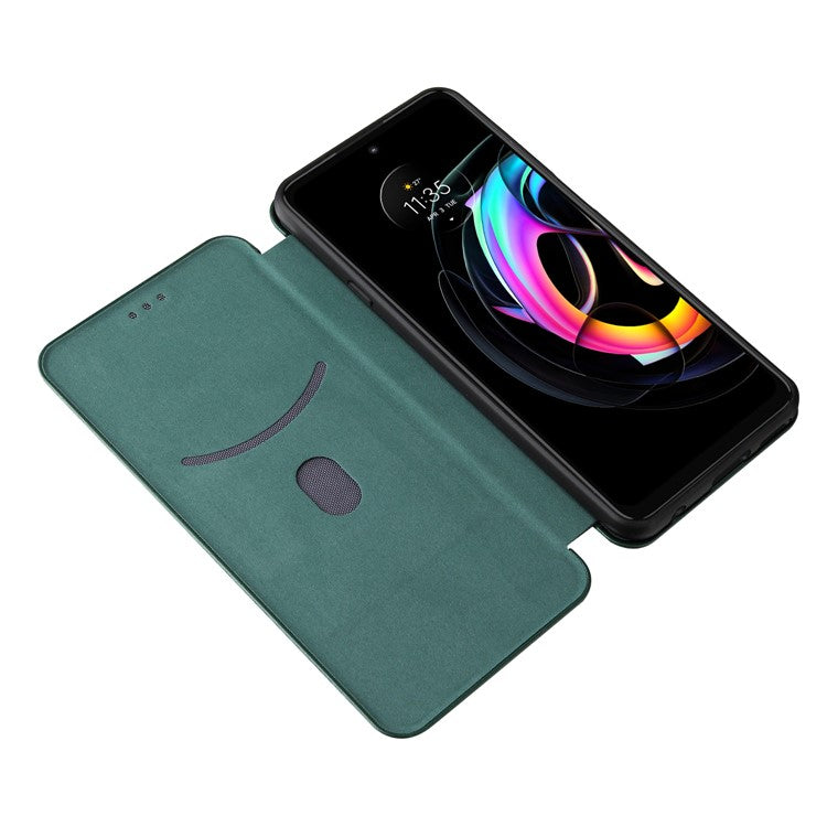 Auto-absorbed Carbon Fiber Texture Leather Stand Phone Shell Cover for Motorola Edge 20 Lite - Green