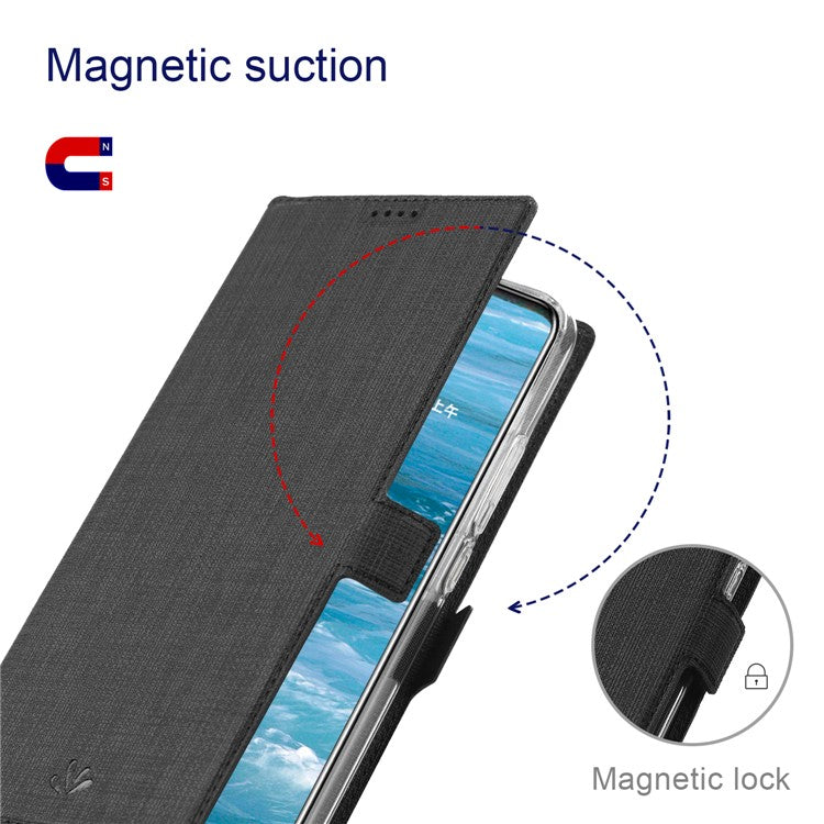 VILI K Series Wallet Design Leather Phone Stand Cover for Motorola Edge 20 Pro - Black