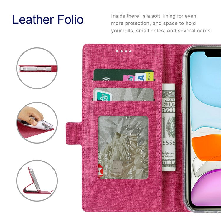 VILI K Series Wallet Design Leather Phone Stand Cover for Motorola Edge 20 Lite - Rose