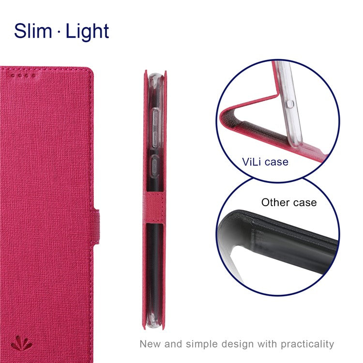 VILI K Series Wallet Design Leather Phone Stand Cover for Motorola Edge 20 Lite - Rose