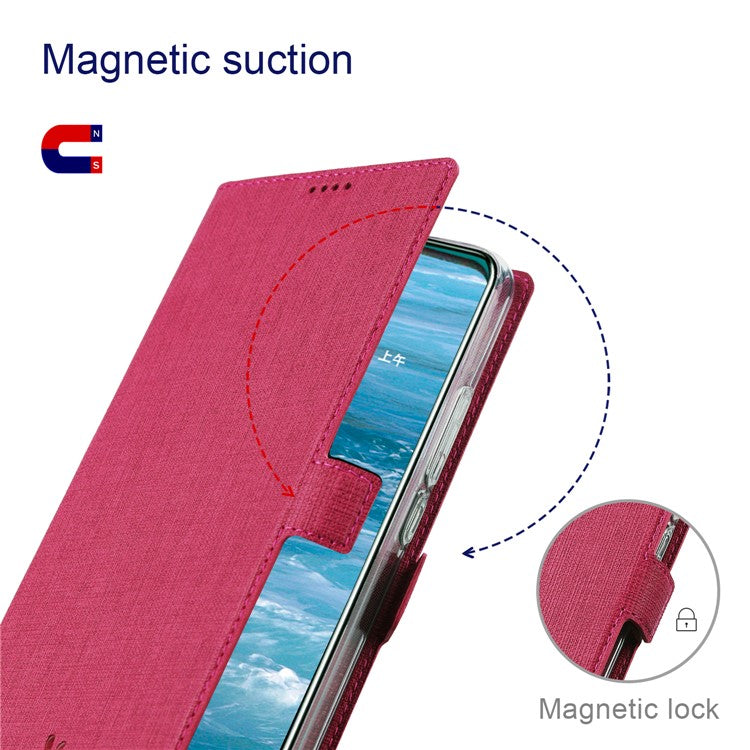 VILI K Series Wallet Design Leather Phone Stand Cover for Motorola Edge 20 Lite - Rose
