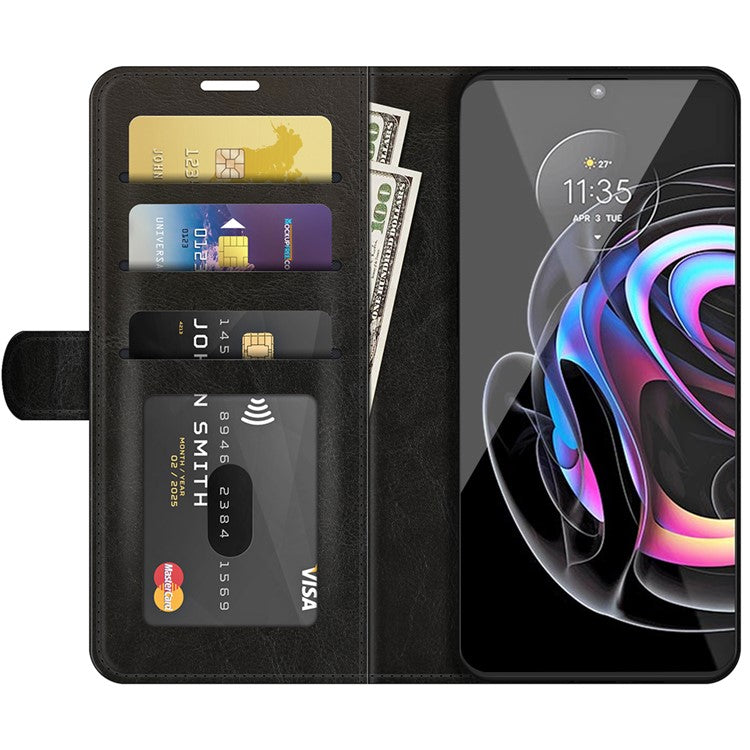 Special Crazy Horse Texture All-Round Protective Leather Wallet Stand Case for Motorola Edge 20 Lite - Black