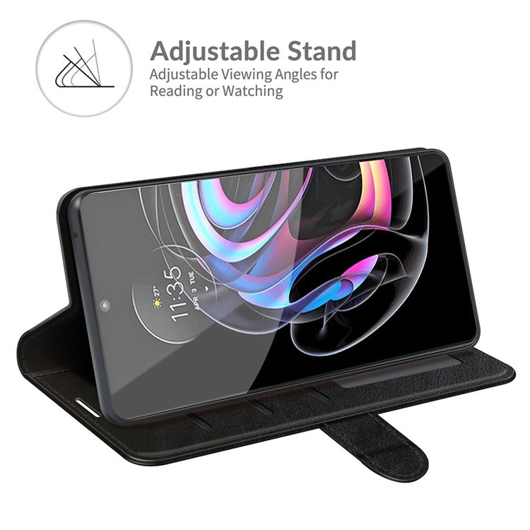 Special Crazy Horse Texture All-Round Protective Leather Wallet Stand Case for Motorola Edge 20 Lite - Black