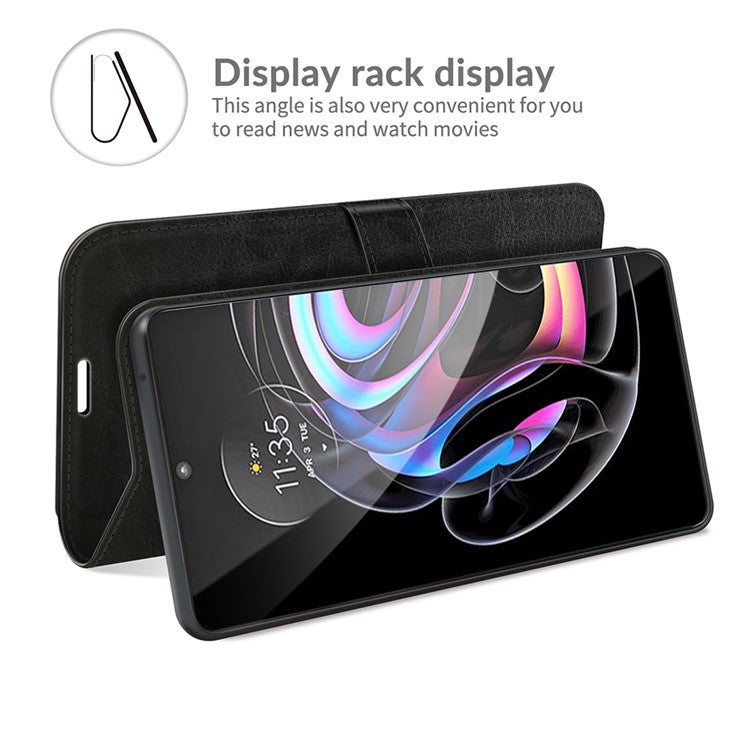 Special Crazy Horse Texture All-Round Protective Leather Wallet Stand Case for Motorola Edge 20 Lite - Black