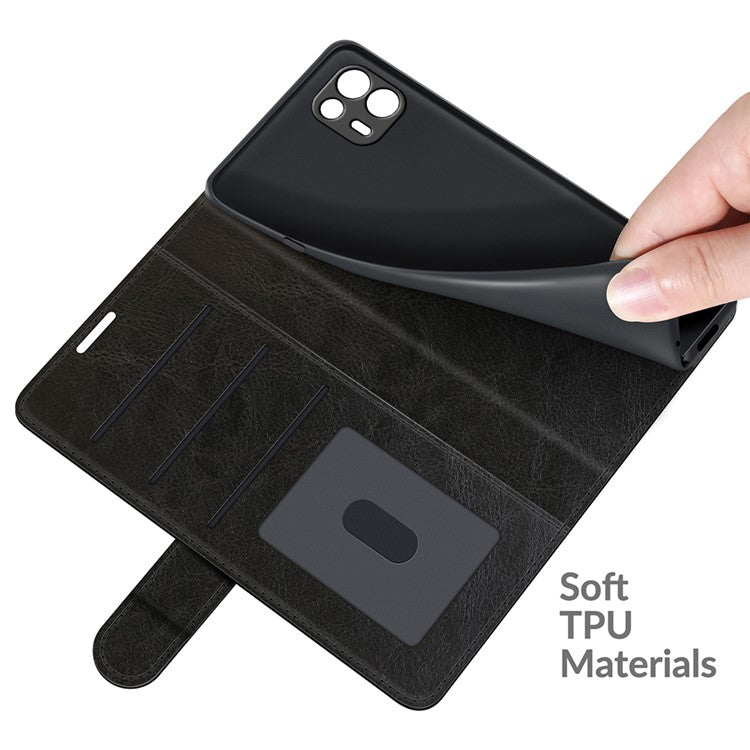 Special Crazy Horse Texture All-Round Protective Leather Wallet Stand Case for Motorola Edge 20 Lite - Black